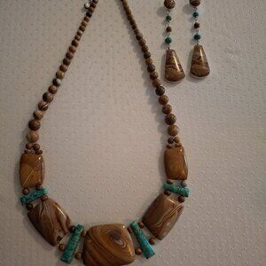 Jay King Wagl Stone & Andean Blue Turquoise Necklace & Earrings